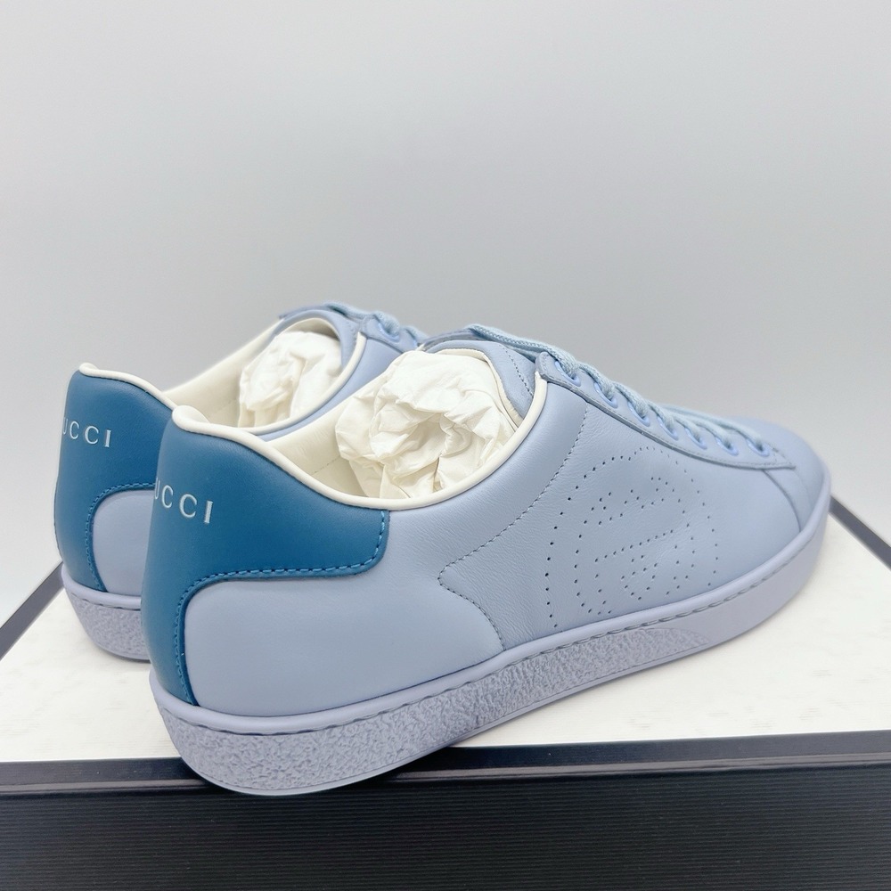 GUCCI Ace Interlocking GG Logo Low Top Sneaker Baby Blue Leather EU 38.5 US 8.5 - Picture 8 of 15